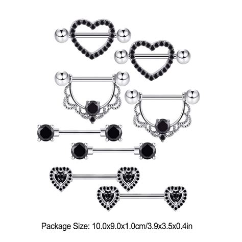 Pair 14g Stainless Steel Breast Piercing Jewelry Heart Nipple Piercing Bar Nipple Rings Shield