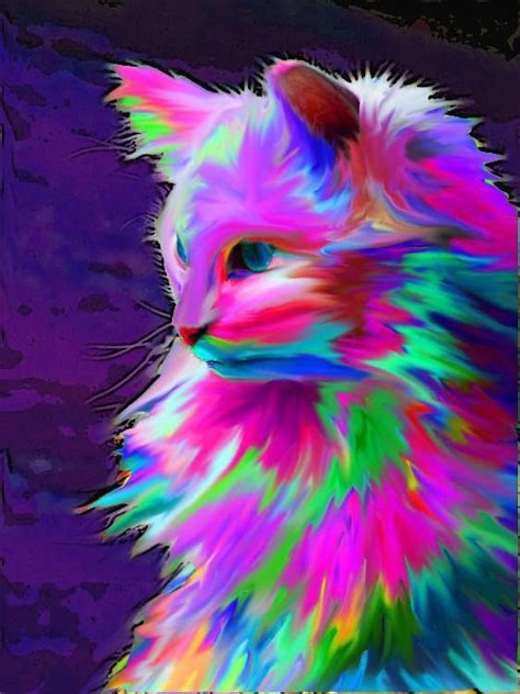 Neon Colorful Cat Art Graphic Design Peinture Chat Art Psychédélique