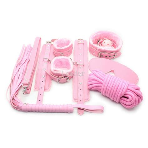 7pcs set bondage set kit contains wrist cuffs mouth gag blindfold rope neck collar fetish whip