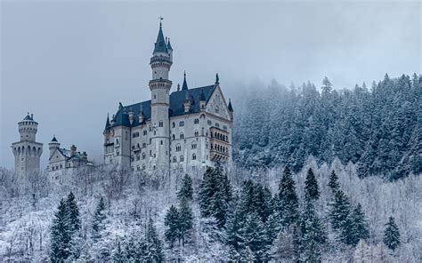 Wallpaper Castle Forest Snow Winter Architecture Hd Widescreen