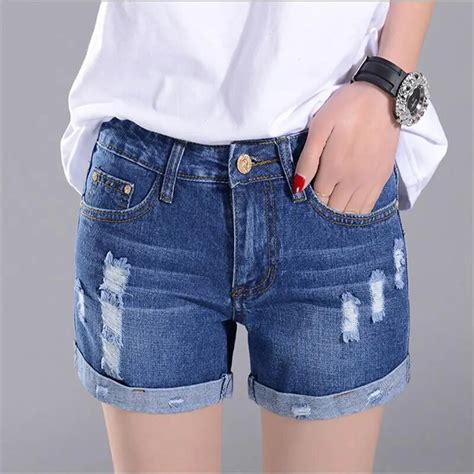 Moda Mini Shorts Sexy Rasgado Jeans Curto Feminino 2017 Verão Azul Escuro Buraco Quente Shorts