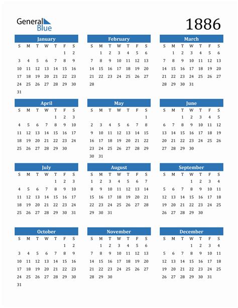 Free 1886 Calendars In Pdf Word Excel