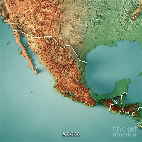 Mexico 3d Render Topographic Map Border Digital Art By Frank Ramspott
