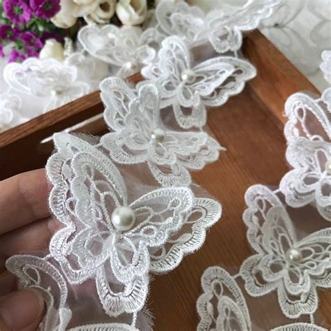 Beautiful Organza Butterfly Applique Lace Off White Beaded Lace Trim