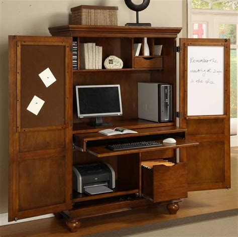 Home Office Desk Armoire Computer Armoire W Pull Out Drawer In Cherry