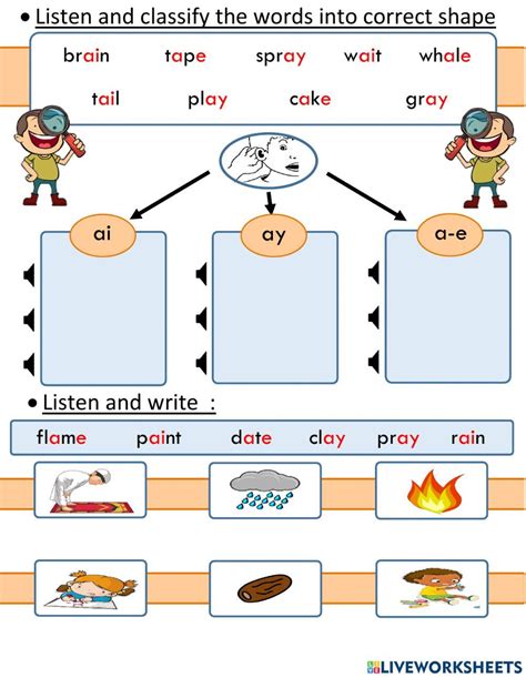 Listen Classify And Write Ay Ai A E Worksheet Phonics Reading