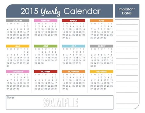 2015 Yearly Calendar Set Printable Editable By Freshandorganized