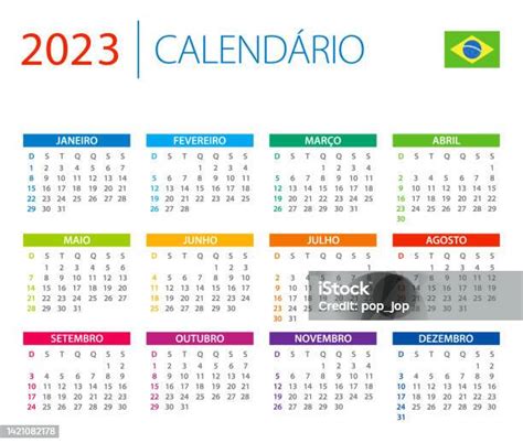 Ilustración De Calendario 2023 Brasil Ilustración Vectorial En Color