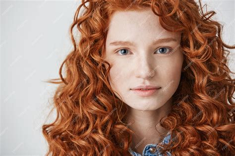 Free Photo Close Up Of Beautiful Girl With Curly Red Hair And Freckles
