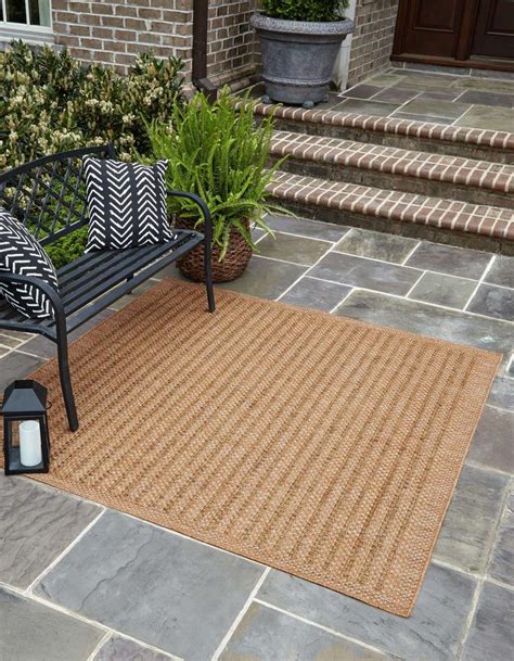 Light Brown 6 X 6 Outdoor Border Square Rug Rugsca Indoor