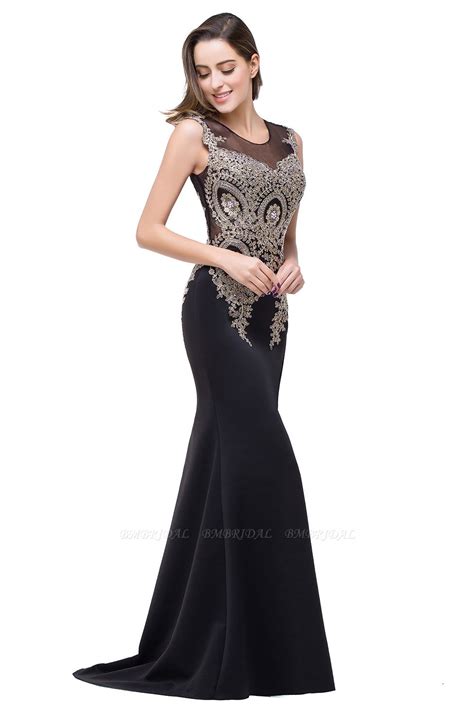 Bmbridal Black Mermaid Long Prom Dress With Lace Appliques Bmbridal