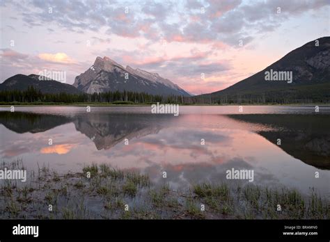 Mount Rundle At Sunset Reflected In Vermillion Lake Banff National