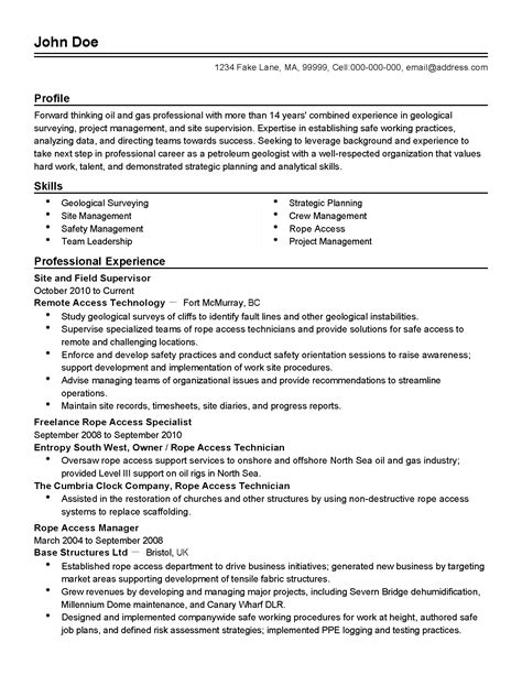 Oil And Gas Field Supervisor Resume Example