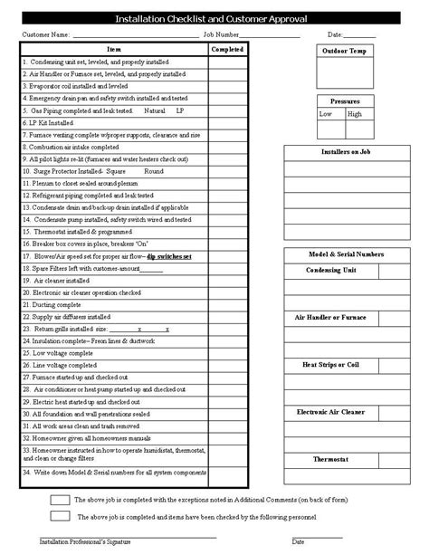 Printable Hvac Inspection Checklist Template