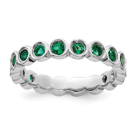 Sterling Silver Stackable 11 Ct Created Emerald Bezel Eternity Ring Qsk390