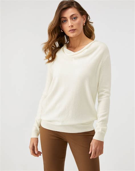 Soft White Cashmere Boyfriend Drape Neck Sweater Pure Collection
