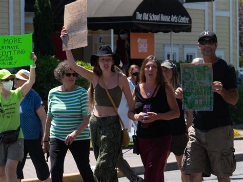 Crowd protests outside Qualicum Beach Town Hall days before Eaglecrest development public ...