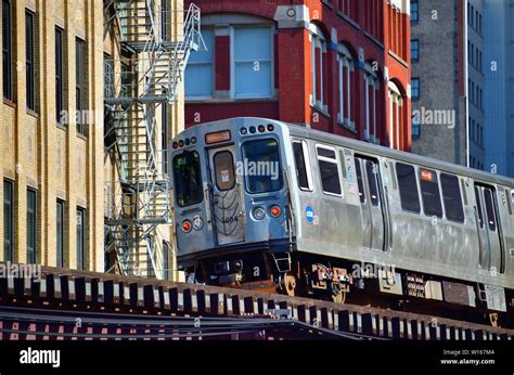 Chicago Illinois Usa A Cta Orange Line Rapid Transit Train Entering