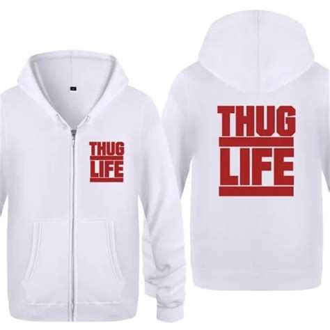 Mens Hoodie Thug Life Tupac 2pac Hoodies Men Fleece Long Sleeve Zipper
