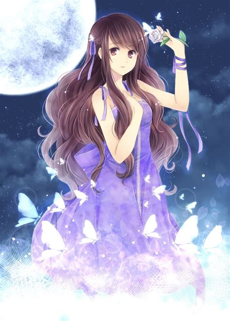 Butterfly Princess With Long Wavy Brown Hair And Violet