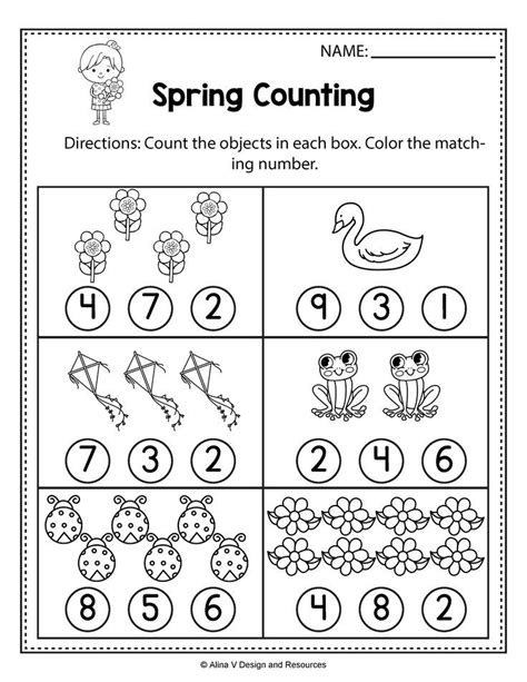 Number Spring Worksheet For Kindergarten