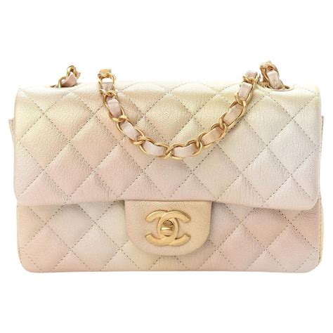 Chanel New Ivory Gold Pink Iridescent Leather Small Evening Shoulder
