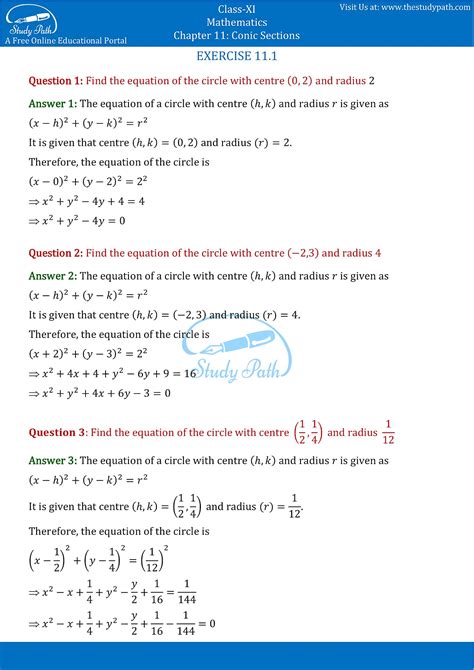 Ncert Solutions Class 11 Maths Chapter 11 Conic Sections Study Path