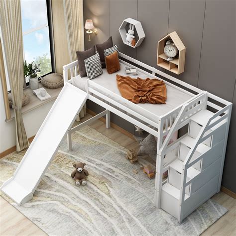 Loft Bed With Slide Plans Twin Size Low Loft Bed With Adjustable