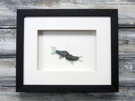 Pebble And Sea Glass Art Whales By Maine Artist M Mcguinness Special Friend Ts Maine Artist