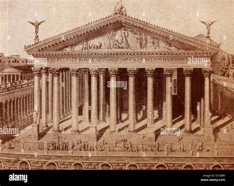 Gravur Zeigt Die Großen Tempel Der Venus Und Rom Des Kaisers Hadrian