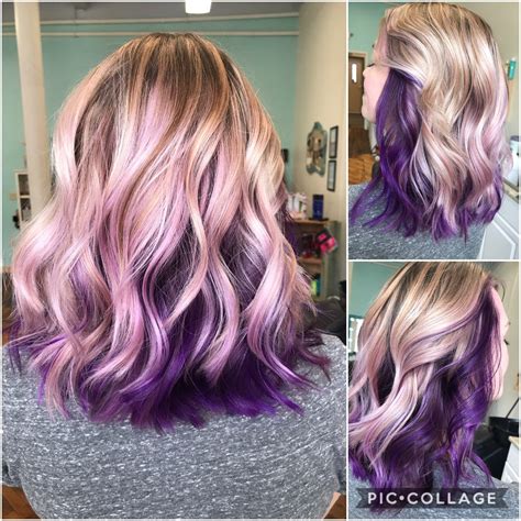 Purple And Ash Purple Highlights Blonde Hair Hair Color Underneath