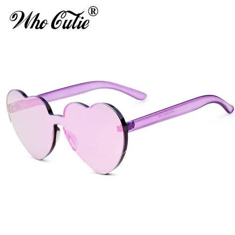 Who Cutie 2018 Love Heart Shape Sunglasses Women Rimless Frame Tint Clear Lens Colorful Sun