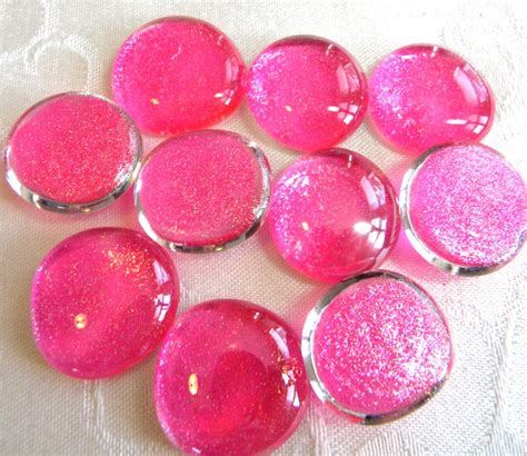 10 Large Flat Glass Glitter Gems Hot Pink Half Marbles Etsy