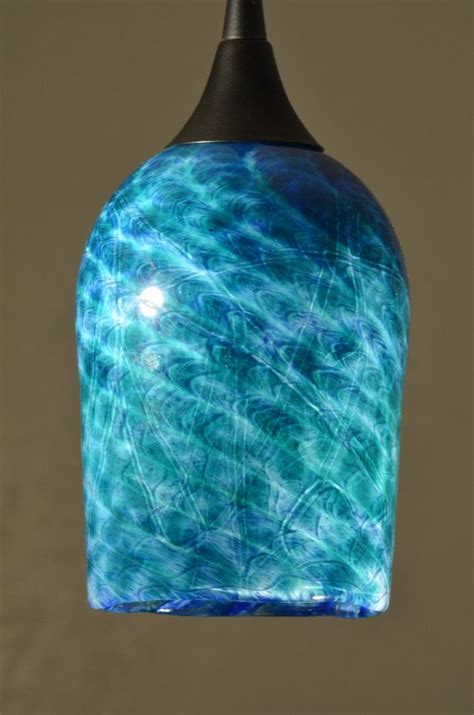sea blue ocean inspired hand blown glass pendant light ready to hang etsy blown glass