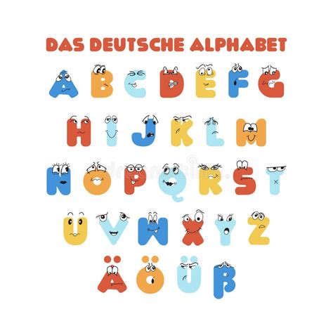 German Cute Alphabet For Kids With Doodle Hand Drawn Characters Stock