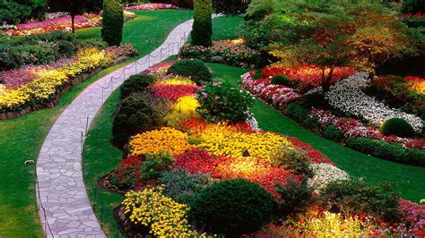 Flower Garden And Tile Pathway Hd Garden Wallpapers Hd Wallpapers