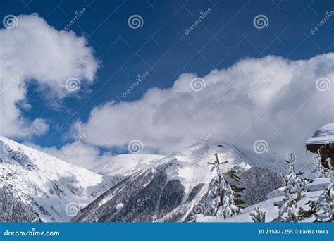 Panoramic View The Caucasus Mountains Of The Ski Resort Krasnaya