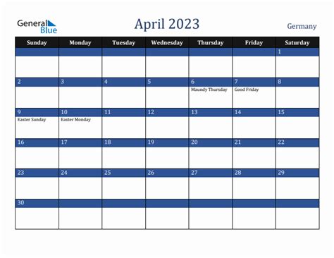 April 2023 Monthly Calendar With Germany Holidays
