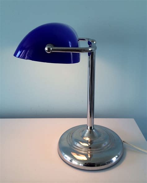 Shop with afterpay on eligible items. English bankers lamp with blue lampshade - 21st Century On ...