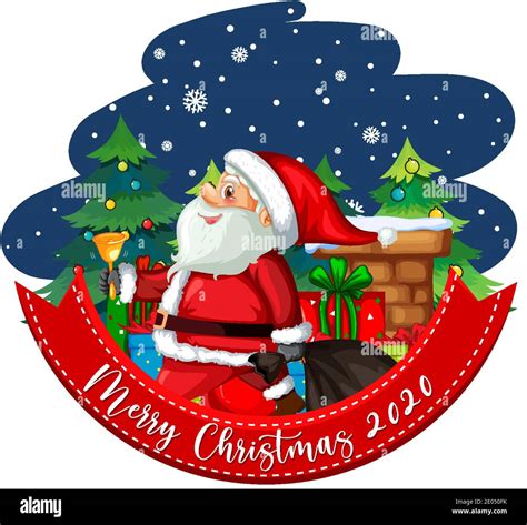 Merry Christmas 2020 Font Banner With Cute Santa Claus On White