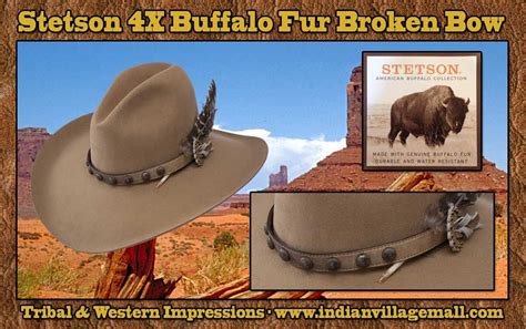 Stetson 4x Buffalo Fur Feathered Broken Bow Western Hat From Tribal