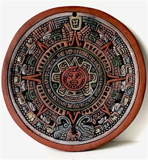 Vintage Terra Cotta Aztec Mayan Calendar Wall Plaque Mexican Pottery