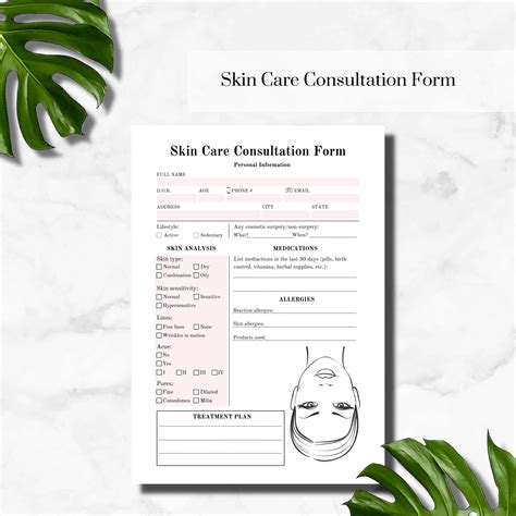 Makeup Artist Skin Care Consultation Form Printable Makeup Etsy