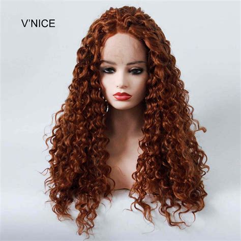 Vnice Medium Auburn Kinky Curly Natural Hairline Synthetic Lace Front