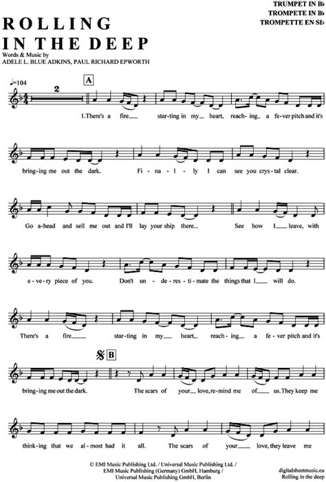 Alle dargestellten klaviernoten auf unserer webseite sind ausschlieβlich von beruflichen musikern geschrieben! Rolling in the deep (Trompete in B) Adele PDF Noten
