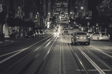 картинки черное и белое Дорога трафик улица ночь городской