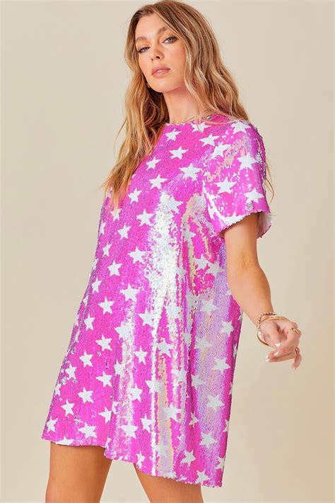 Sequin Shirt Dress In Pink And Silver Stars Swifty Dress Star Dress