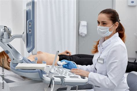Young Woman Getting Breast Examination By Her Gynecologist Ultrasound