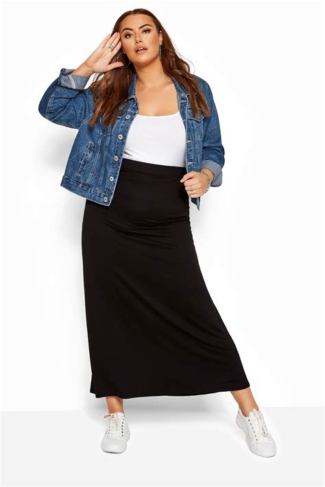 black jersey maxi tube skirt with elasticated waistband plus size 16 to 36 yours clothing