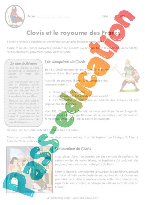 Clovis Et Le Royaume Des Francs Cm1 Exercices Documentaire Pass